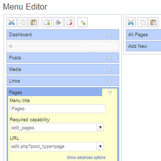 Admin menu editor screenshot